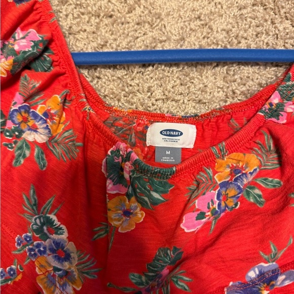 Old Navy Bright Orange Floral Tank Top, Size Medium - Picture 3 of 5